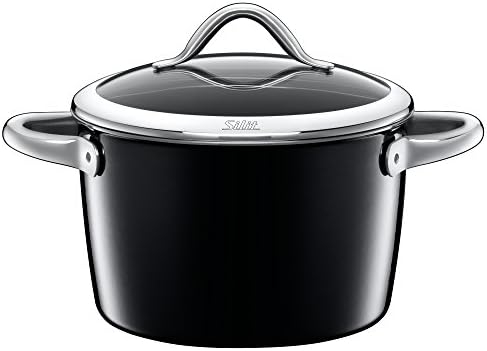 Silit Vitaliano Nero garnek do gotowania, duży 22 cm, szklana pokrywka, garnek do mięsa, indukcja 4,7 l, ceramika funkcyjna Silargan, czarny