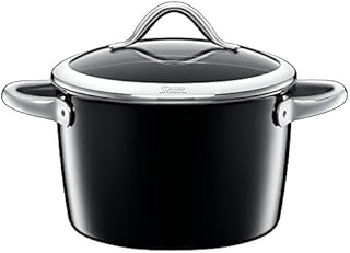 Silit Vitaliano Nero garnek do gotowania, duży 22 cm, szklana pokrywka, garnek do mięsa, indukcja 4,7 l, ceramika funkcyjna Silargan, czarny