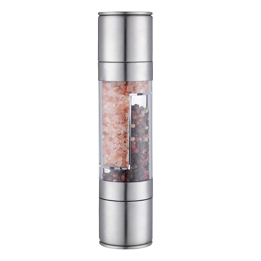 Salt and Pepper Grinder,2 in 1 Manual Two-Head Pepper Mill,Refillable and Adjustable Manual Pepper Mill,Grinder for Pepper, Salt, and Spices, Fits in Home, Kitchen