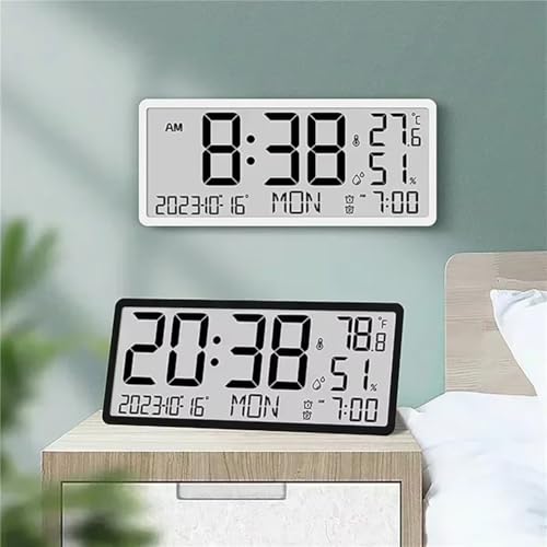 Horloge pour température humidité date temps affichage mur clock noire - 7