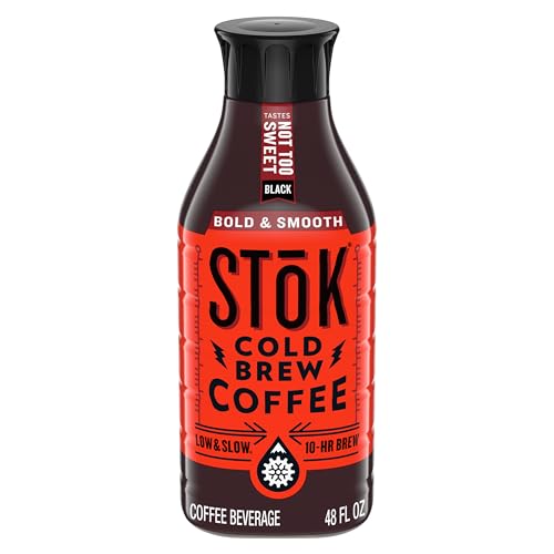 SToK Cold Brew Coffee, Not Too Sweet, Arabica-Based Blend, Dark Roast Brewed Low and Slow; Sweetened, Black Coffee, 48 FL OZ Bottle