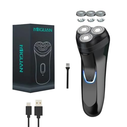 LITTLE CLASSIC USB Rechargeable Men’s 3D Floating Rotary Electric Shaver USB, Portable, Face Groomer, Low Noise, Anti-Pinch Blades & Cleaning Brush - (Black) (Box Set)