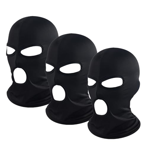 ATSNOSH Balaclava para mulher e homem, balaclavas, 3 orifícios, balaclava, balaclava, máscara de esqui, máscara facial com proteção UV, máscara de Halloween, Preto, Tamanho único