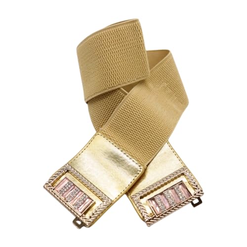 Women Gold Elastic Fashion Belt - Hip High Waist Bling Metal Square Buckle Size S M z0892