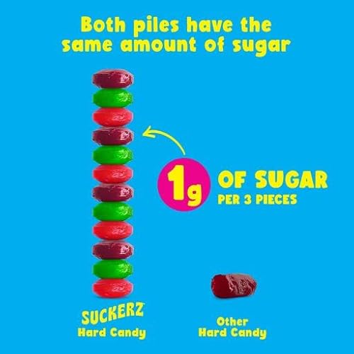 Suckerz Hard Candy (3 Pack), Mouth Watering Flavors - Watermelon, Raspberry & Green Apple, 92% Less Sugar, No Sugar Alcohols, Individually Wrapped Hard Candies, Infused W/Vitamin C #TOP1