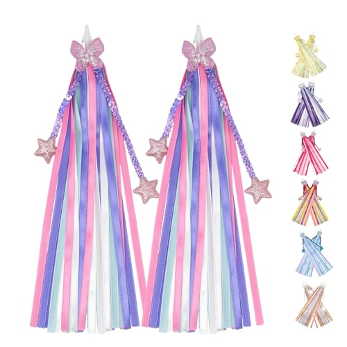 Vortika 1 Pair Bike Streamers Kids Bike Tassels Bicycle Handlebar Streamers Colorful Ribbons Bike Accessories for Girls Boys (Purple)