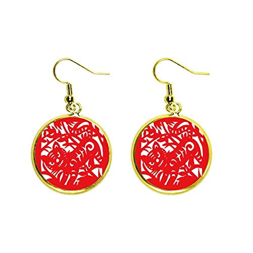 Pendientes de tigre dorados de corte de papel de China joyería zodiacal colgante mujer