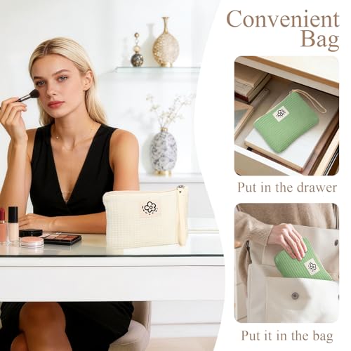 Image of Waffle Canvas Period Pouch First Period Kit Bag Small Discreet Menstrual Cup Pad Pouch Cute Sanitary Napkin Storage Bag Tampon Holder Multi-purpose Feminine Bag Green