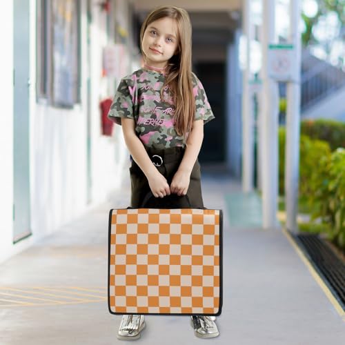 Image of 3 Ring Zipper Binder with Shoulder Strap Orange Checkerboard 1.5 inch Binders Keeper Large Capacity Multi Pockets for School Office Supplies