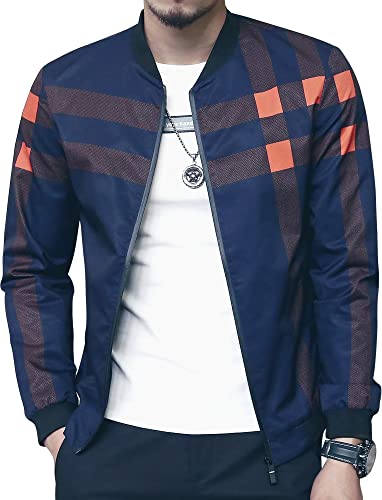 LOGEEYAR Men's Bomber Jacket Casual Lightweight Jacket Color Block Windbreaker Coat with Pocket