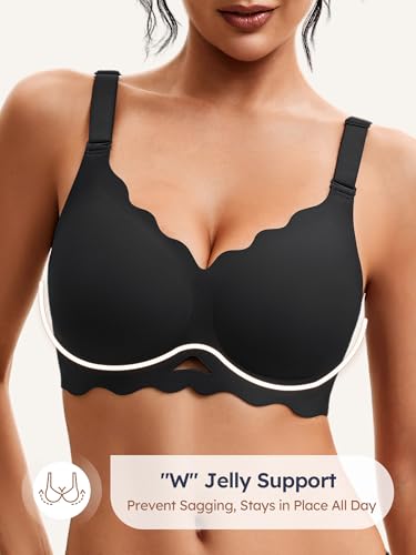 Image of Wireless Jelly Bras for Women No Underwire - S-2XL Seamless T-Shirt Bra with Support Full Coverage Comfort Bralette, Black+Pink, S