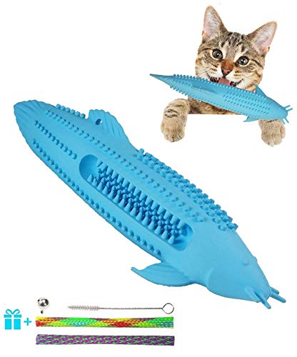 HESHPAWS Cat Teeth Cleaning Toys,Cat Toothbrush Toy,Cat IQ Treat Toy,Interactive Cat Catnip Toys for Chewing,Fish Shape Toothbrush Chewing Pet Toy,Natural Rubber Teeth Cleaning Toys for Cats