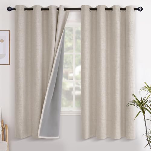 YoungsTex Oatmeal Linen Blackout Curtains for Bedroom 68 Inch Length, Full Light Blocking Drapes for Living Room Farmhouse Office Thermal Insulated Blinds with Grommet, 2 Panels, 52 X 68 Inch