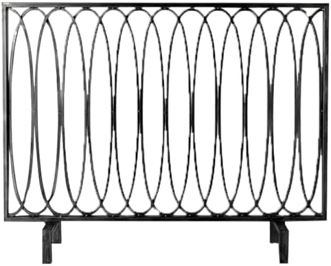 Black Metal Mesh Fireplace Screen - Spark Guard Grate, Single Panel Wrought Iron Cover for Living Room, Stand Alone Fire Protection, Durable Fire Safety Shield