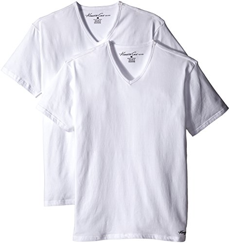 Kenneth Cole New York Men's 2-Pack Superfine Cotton V-Neck T-Shirt, White, Medium