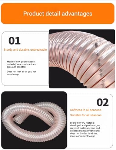Puncture-Resistant 190mm Vacuum Hose, 100cm Flexible PU Duct with Copper-Plated Steel Wire for Dust Collection, 1.2mm Thick, Heavy-Duty, Durable, Industrial Use