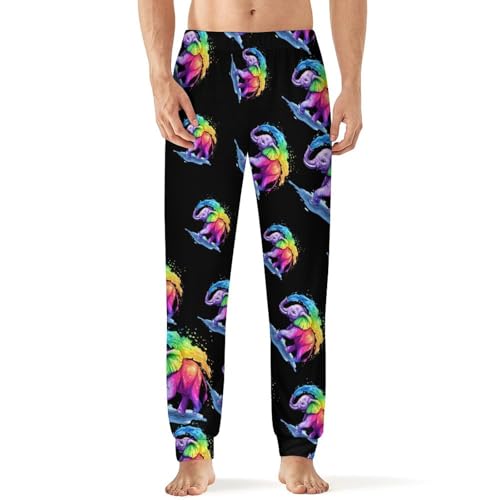 Colorful Elephant Mens Pajama Pants Lightweight Lounge Pant Sleep Pj Bottoms with Pockets