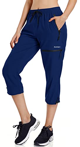 Ksmien Women's Hiking Cargo Capri Pants Quick Dry with Zipper Pockets