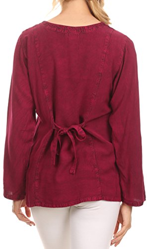 Image of Sakkas Fedella Deep Scoop Neck Long Sleeve Blouse Top with Adjustable Back Straps