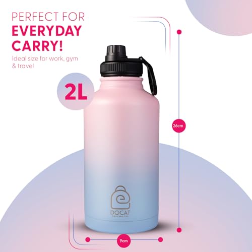 Image of DOCAT Water Bottle 2 Litre, Stainless Steel Sipper Water Bottle, Leak Proof Lid, Rust Proof, 24 Hours Hot and Cold Thermosteel Vacuum Insulated Water Bottle for Travel, Home, Gym, Office