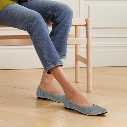 Image of TINGRISE Women's Flats Shoes Pointed Toe Knit Ballet Comfortable Dressy Mesh Flat