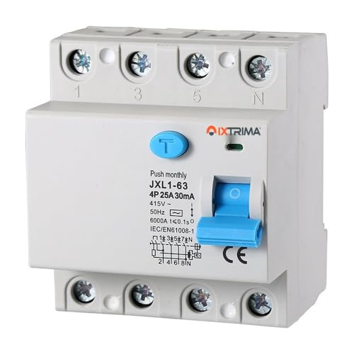 Interruptor diferencial 4P 25A 30mA para carril DIN en cuadro eléctrico trifásico de 4 módulos 2