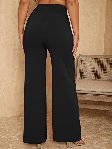 SweatyRocks Women's Overlap Waist Seam Front Palazzo Wide Leg Pants High Waist Long Pant Casual Trousers2