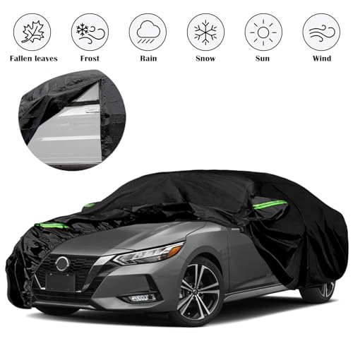 Image of Waterproof Car Covers Replace for 1999-2025 Nissan Sentra, 6 Layers All Weather Custom-fit Car Cover with Zipper Door & Windproof Bands for Snow Rain Dust Hail Protection (Sentra)