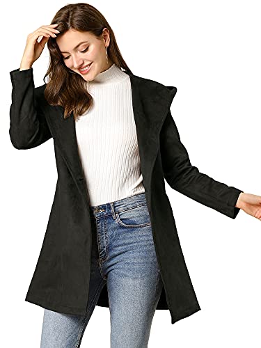 Allegra K Women's Faux Suede Hooded Winter Long Sleeve Belted Wrap Coat