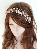 Missgrace Bridal Rose Gold Crystal and Beads Headband Wedding Vintage Hair Vine Bridal Hair Accessor