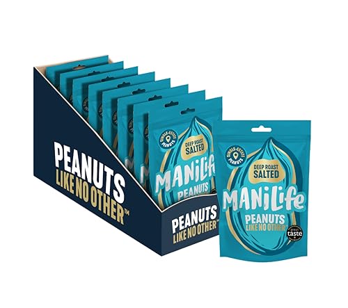 Manilife - Peanuts, Salted Deep Roasted Nuts (75g x 8 Pouches), Vegan, High Protein Planet-Based Snacking
