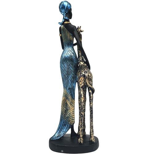 Estatua Africana Tribal Lady y Jirafa 15.7 pulgadas miniatura 3