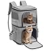 HOVONO 猫 2 匹 キャリー リュック 小型 犬 2段式 ペット ネコ の リュック ペットバッグ 大容量 通気性 旅行/通院/交通機関/災害避難用 グレー XL