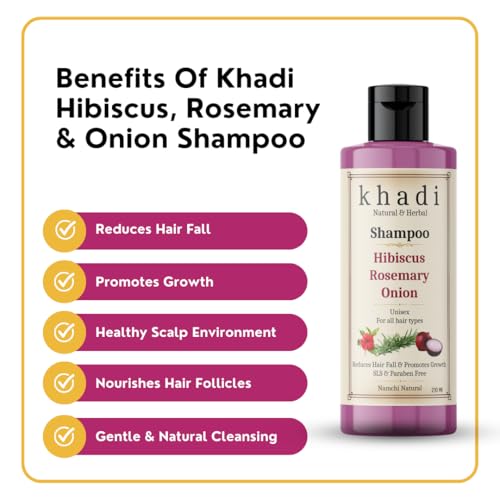 Image of KHADI Hibiscus, Rosemary & Onion Shampoo | Reduces Hair Fall & Promotes Growth | For Women & Men | Sulfate, SLS & Paraben Free | 210 ML