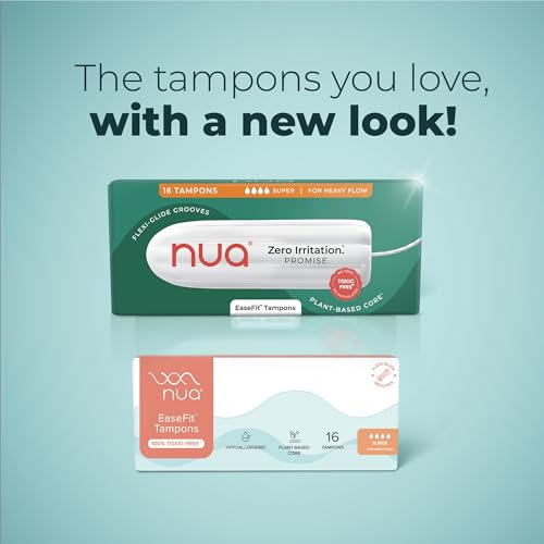 Image of Nua EaseFit Tampons for Heavy Flow | 16 Tampons | Gynaecologically Tested | Hypoallergenic | Rapid Absorption Core | Leak-Proof Protection