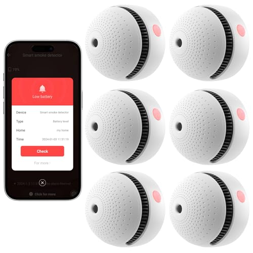 6-Pack Smart Smoke Detector with 10-Year Battery(Replaceable),Wi-Fi Smoke Detector with