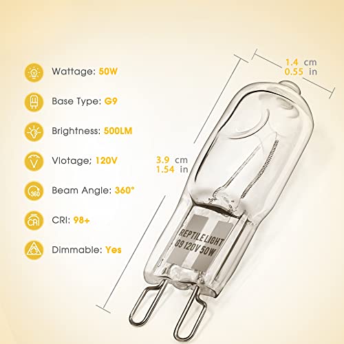Image of Briignite G9 Heat Lamp Bulbs for Reptile, Mini Reptile Light, Dimmable G9 Mini Heat Bulbs Warm White 50W, 2 Pin Base UVA Reptile Heat Lamp, Bearded Dragon Gecko Turtle Lizard, 6 Pack