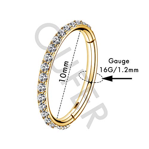 Oufer Gold Hinged Segment Earring Hoop 16G Stainless Steel With Cartilage Earrings Clear Cz Paved Tragus Helix Earrings Cartilage Earring Septum Nose Ring Hoop #TOP2
