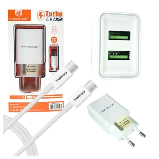 Kit Carregador H'Maston Super Turbo 45W 4.8 Amperes Porta Dupla USB-C + Cabo USB Tipo C 1m, Compatível com Smartphone Android, Tablets, Notebooks