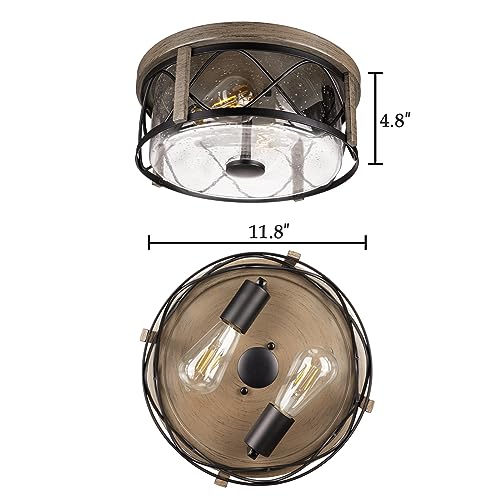 Rosient Rustic Close To Ceiling Light Fixtures, Farmhouse Wood Grain Flush Mount Ceiling Lighting thumb #1
