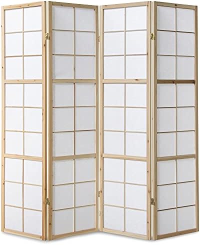 Homestyle4u Paravent 4 Panneaux Pliant Bois Shoji - Séparateur De Pièce Noir Blanc 176x175 Cm