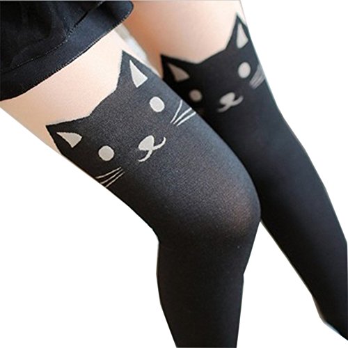 Cute Pantyhose Stockings ,Medium Size Cartoon Animal Cat Printing Legging Cosplay Fake Tattoo Socks For Girls (Cute Cat - 01) #TOP2