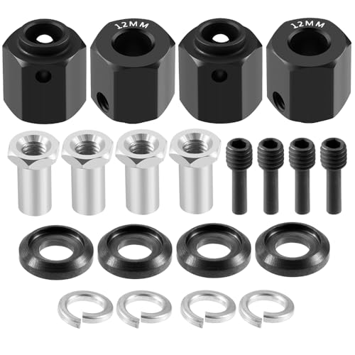 RCLIONS Aluminum 12mm Hex Wheel Hex Hubs for TRX4 1/10 RC Crawler Car (Black)