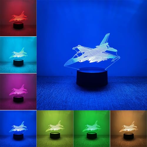 BIRBANN Lampe d'avion, 7 couleurs variables, lampe d'avion de combat, 3D, pour décoration d'avion de chambre d'enfant, cadeau d'anniversaire pour garçons et...