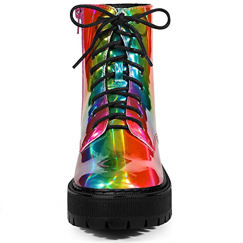 Allegra K Women's Round Toe Platform Lace Up Colorful Combat Ankle Boots2