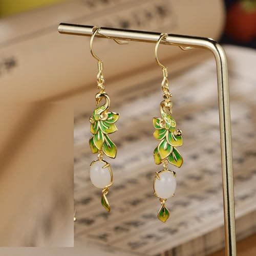 Boucles d'oreilles Hetian jade anti-allergie pendantes légères s925