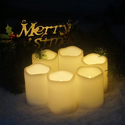Ezikitchen 6 Pack Waterproof Battery Operated Candles Led Pillar Lights Flickering Flameless Candles With Timer Outdoor Plastic Candles Home Decor Decorative Candles Cream White,3X4 Inch #TOP4