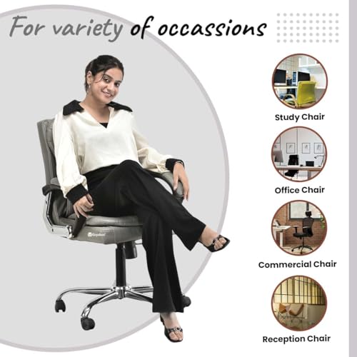 Image of Comfortable Ergonomic Revolving Medium Back Office /Home Study Revolving Chair Leatherette Chair (1, Grey, Standard)