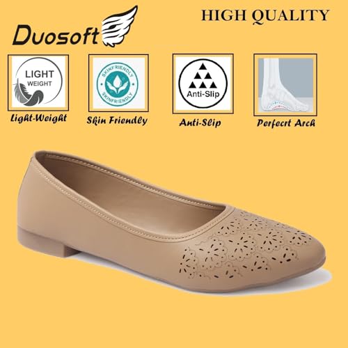 Image of Duosoft Orthopaedic Ballet Flats, Diabetic Comfort Shoes, Beige Perforated Design,Casual Wear Bellies for Women 206-Tan