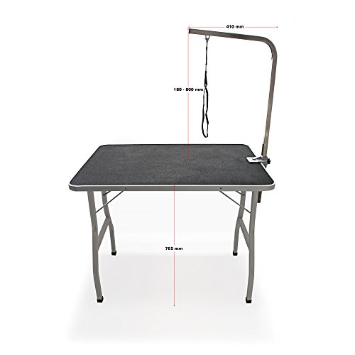 Wiltec Schertisch für Hund und Katze, 91x61x76 cm, Trimmtisch zusammenklappbar, Groomer Tisch mit Galgen, höhenverstellbar, Pflegetisch für Tiere